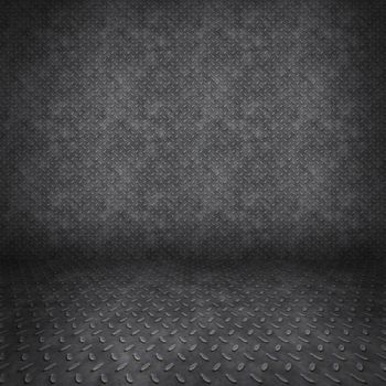 diamond plate metal room floor and wall