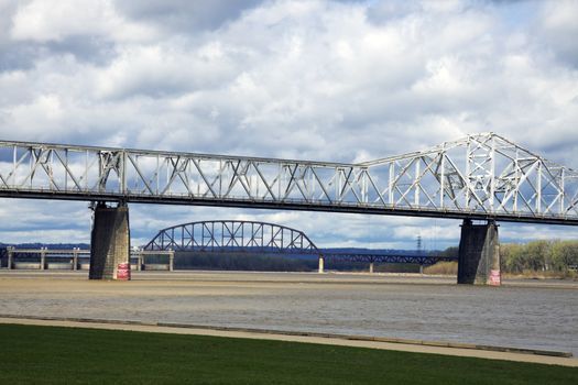 Bridges on Ohio River in Louisville. Border between Kentucky and Indiana.