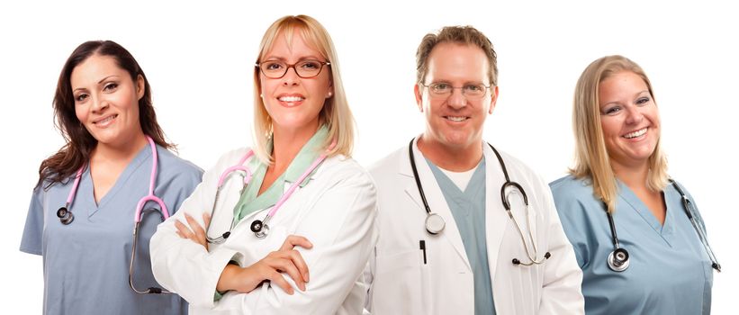 Set of Smiling Male and Female Doctors or Nurses Isolated on a White Background.