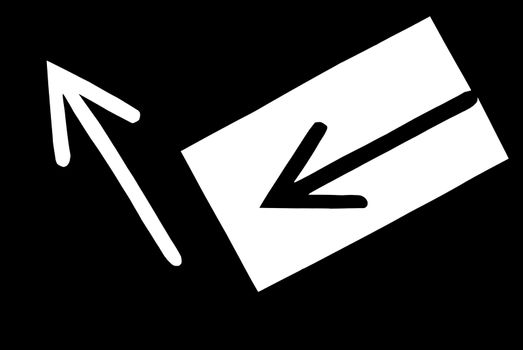 Two arrows, white and black, on black background