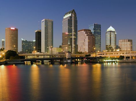 Colorful downtown of Tampa - sunset time.