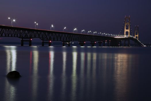 Mackinac Bridge in Michigan, night time.