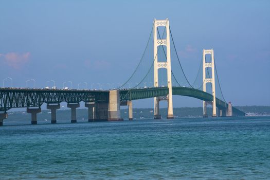 Walking Mackinac Bridge - Michigan, USA. Bridge open for walkers -  Labor Day.