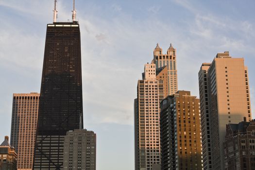 Skyscrapers in Chicago from the north side - sunset time