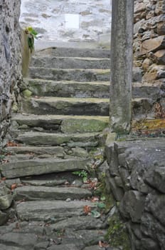 Ancient traditional stone stairway on the mountains