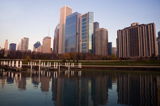 Sunrise in downtown Chicago, Illinois.