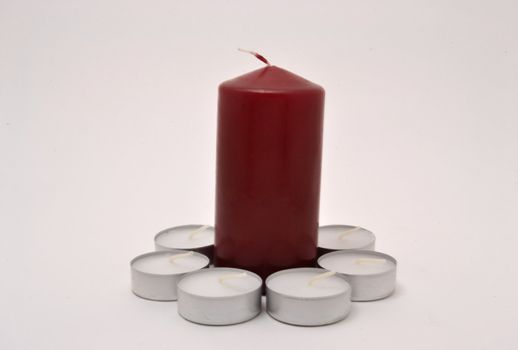 The set of candles over white background