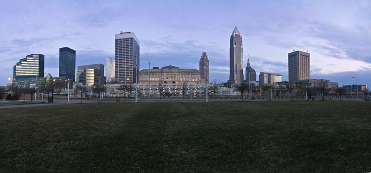 Downtown Cleveland, Ohio at sunset.