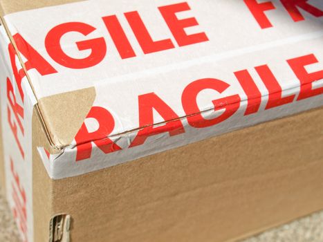 Detail of a fragile corrugated cardboard packet