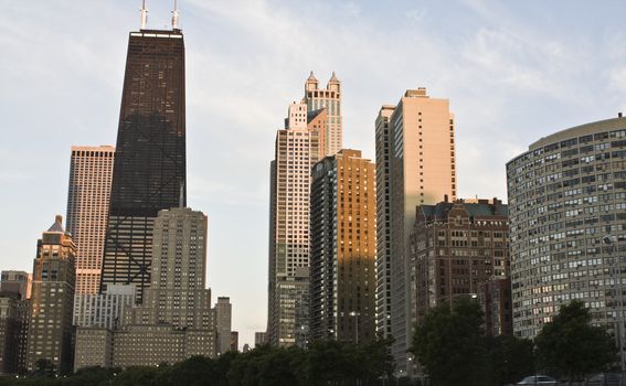 Downtown Chicago from the north side - sunset time,