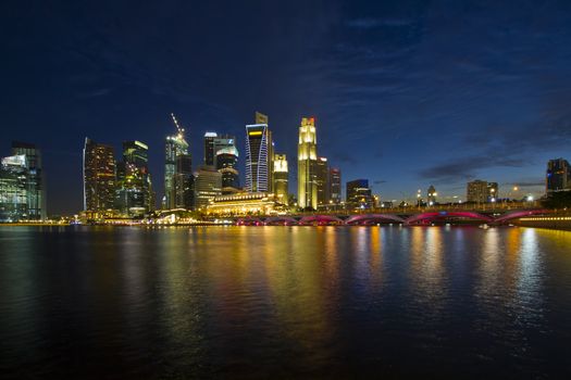  Singapore City Skyline by Marina Bay Esplanade at Blue Hour