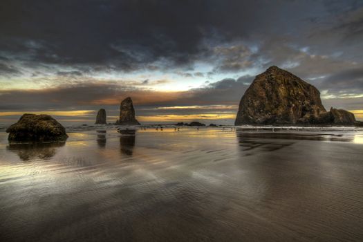 Sunrise at Haystack Rock on Cannon Beach Oregon