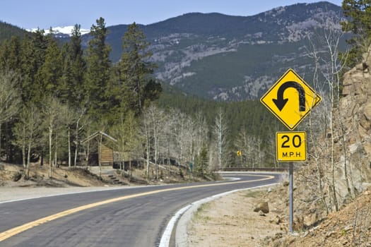 Sharp curve in the mountains - Rocky Mountain National Park.