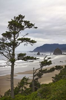 View of Haystack Rock from Tolovana Beach Oregon 2