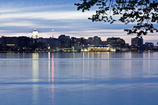 Downtown of Madison accross Monona Lake