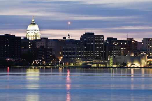 Downtown of Madison accross Monona Lake