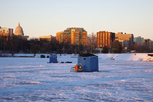 Ice fishing in Madison, Wisconsin.