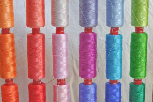 Detail view of colour sewing wire threads