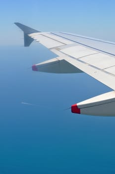 Aerial view from a flying plane in the sky
