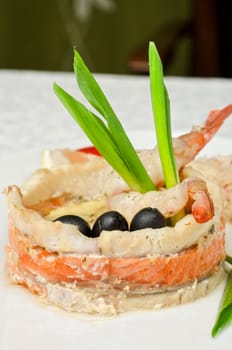 tasty prepared fish with rice and vegetables