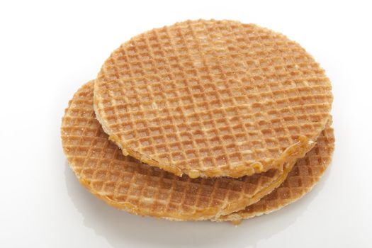 Dutch stroopwafels isolated on white background.