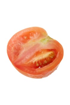 Red tomato half isolated on white background.