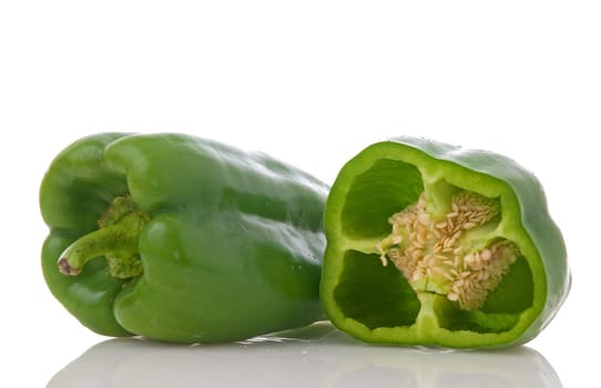 Green pepper on white background close up isolated on white background.