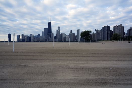 North Avenue Beach in Chicago ready for volleyball