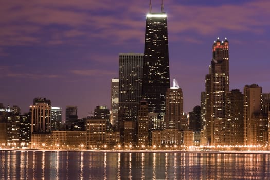 Chicago across the lake - sunset time.