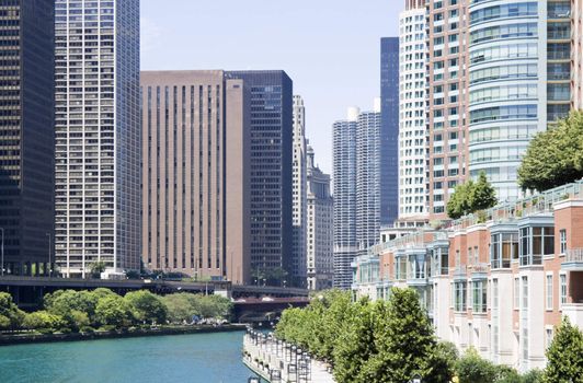 Apartments along Chicago River - seen summer time.