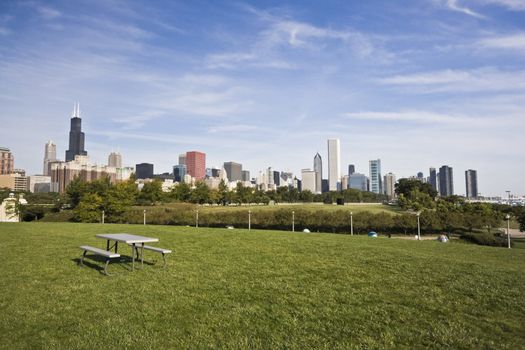 Panorama of Downtown Chicago, IL.