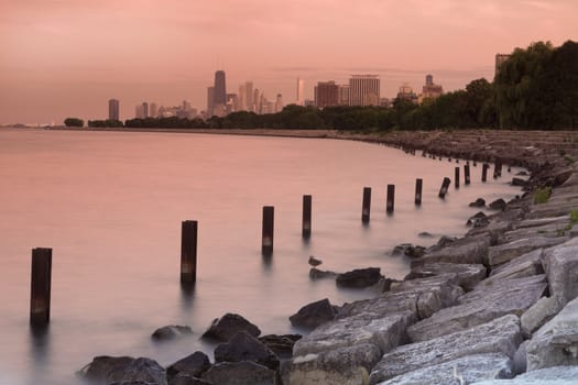 Sunset in Chicago - seen from north side