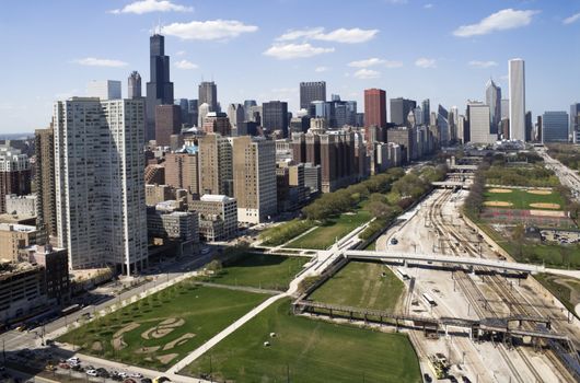 Downtown of Chicago seen from the south side.