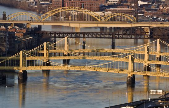 GOlden Bridges in Downtown Pittsburgh, Pennsylvania.