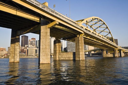 Yellow Bridge in Downtown Pittsburgh , Pennsylvania.