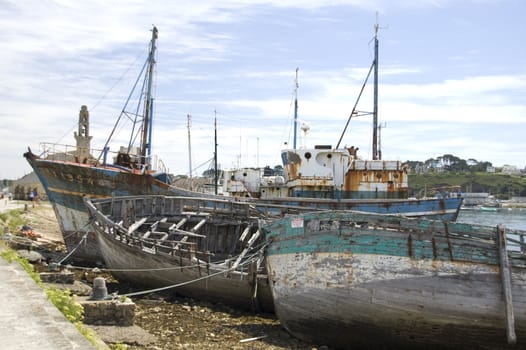 Shipwrecks at the harbor of Camaret-sur-mer in Brittany, France