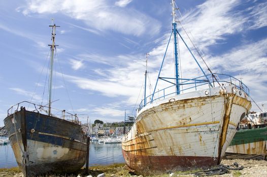 Shipwrecks at the harbor of Camaret-sur-mer in Brittany, France