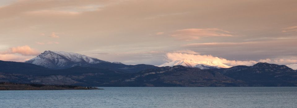 Early snow in the mountains around Lake Laberge, Yukon Territory, Canada