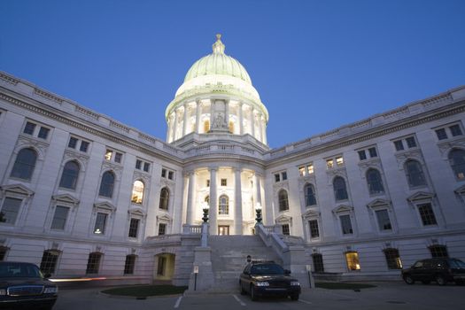 Police cars in front of State Capitol Bldg in Madison.