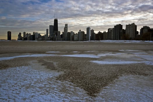 Winter Sunset in Downtown Chicago, IL.