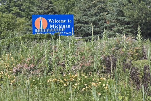 Michigan Welcome Sign - summer time.