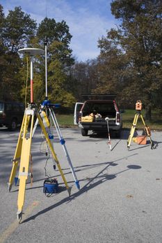 Survey equipment ready for work - GPS and total station.