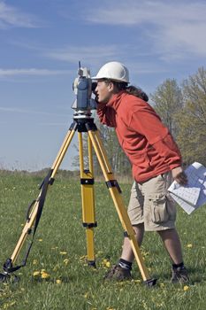 Land Surveyor at Work, spring time.