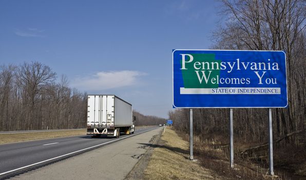 Semi-Truck entering state of Pennsylvania