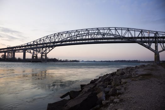 Blue Water Bridge - border between USA and Canada. Port Huron, Michigan.