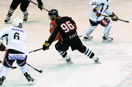 ZELL AM SEE, AUSTRIA - SEPTEMBER 3: Red Bulls Salute Tournament. Canadien forward Christian Dube (Bern). Game Jokerit Helsinki vs. SC Bern (Result 0-2) on September 3, 2010 in Zell am See