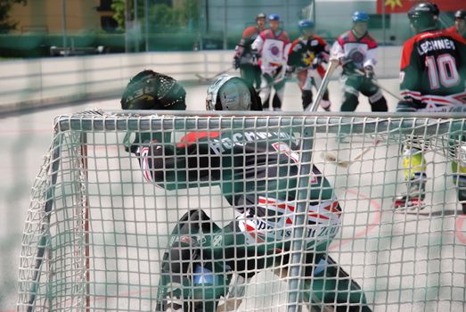 Roller hockey derby in Zell am See, Austria. Conference finals between the Roadrunners Zell am See versus the Zell am See Heart breakers.