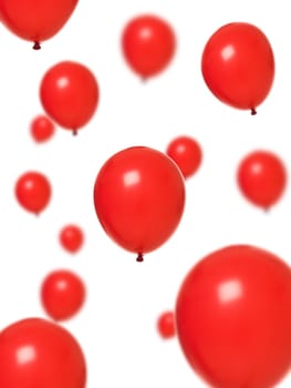 Several red balloons isolated on white background