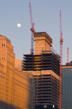 New skyscraper in Chicago under the moon.