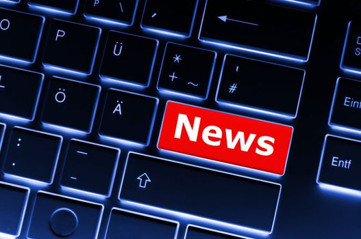 news or newsletter concept with key or keyboard from computer
